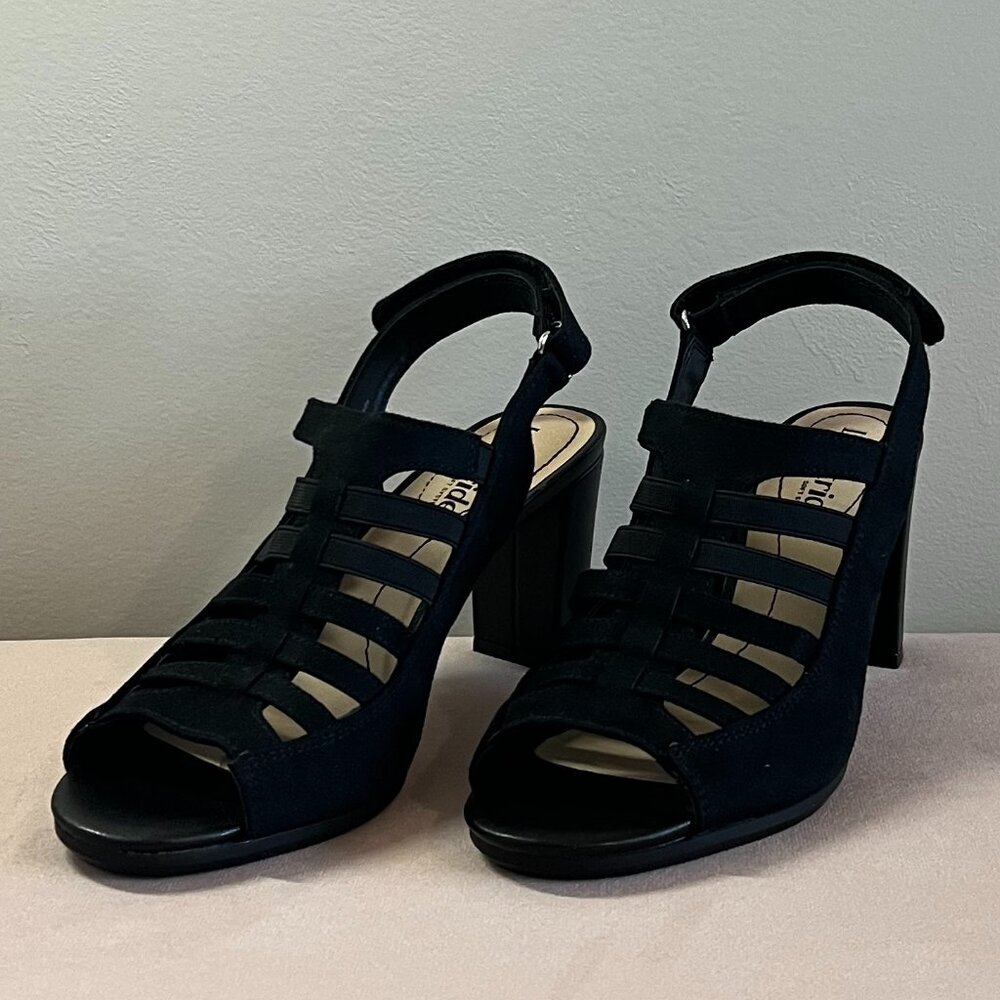 NIB LifeStride Arlene Black Strappy Block Heel Sandals 6.5 M Soft System